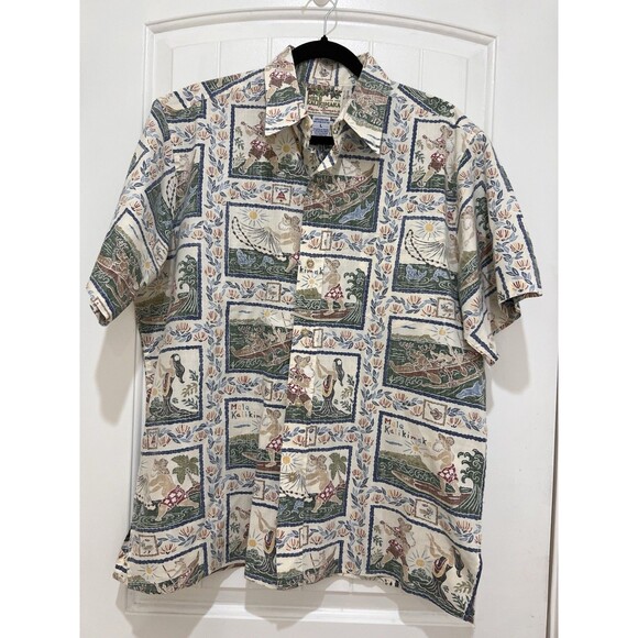 Mele Kalikimaka Reyn Spooner Luau Dancing Fishing Limited Issue Shirt Sz L - Picture 1 of 10